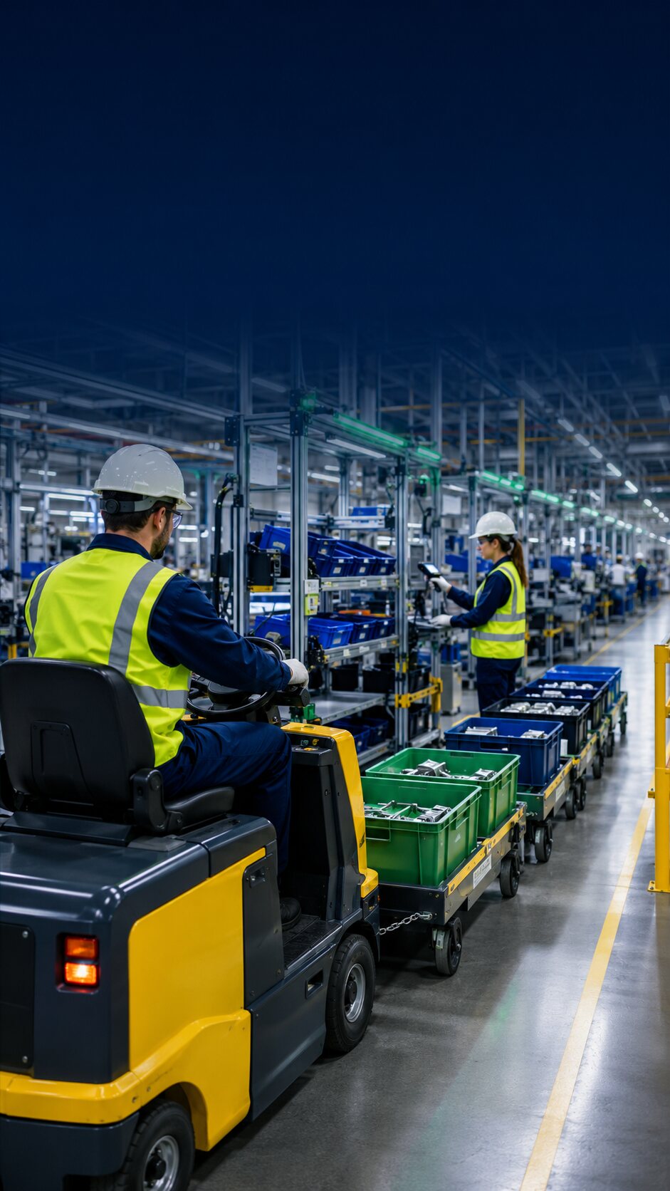 Operação de abastecimento em uma linha de produção